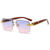 Classic Retro Double Beam Wood Grain Glasses Legs Men'S And Women'S Sunglasses High Sense Fashion Trend Street Sunshade Glasses Frameless