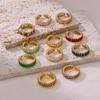 Gold Plated Cubic Zircon Rings For Women Open Stainless Steel Green Luxury Crystal Finger Ring Boho Jewelry Wedding Party Gift