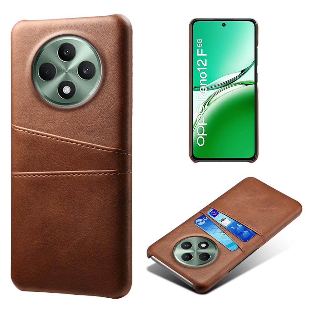 

For Oppo Reno12 F 5G Case Dual Card Slots PU Leather+Hard PC Phone Cover Brown