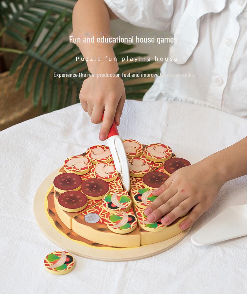 Wooden Pizza Cutting Play Kitchen Toy for Kids - Fun Birthday Gift