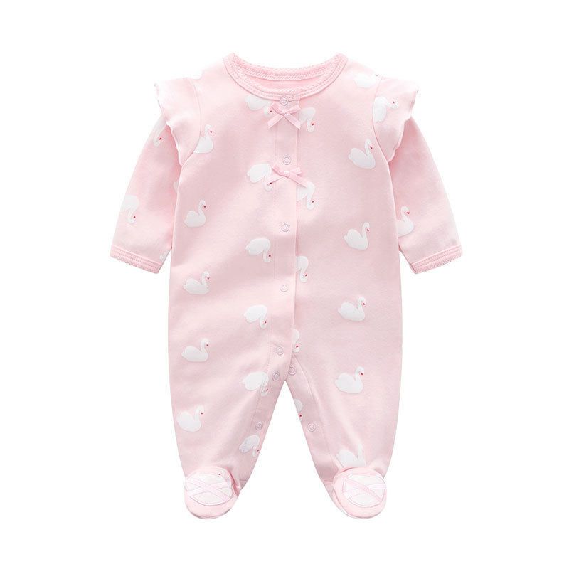 Baby Jumpsuit Spring and Autumn Pure Cotton Long-Sleeved Newborn Baby Jumpsuit with Foot Cover Children's Pajamas Romper with Foot Cover