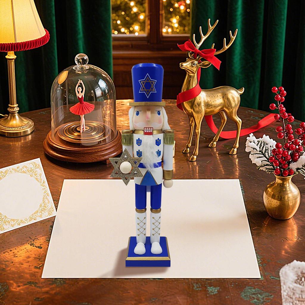 Wooden Nutcracker Figures Nutcracker Hanukkah Decor White And Blue Table Desktop Doll Ornament For Fireplace Window Tabletop