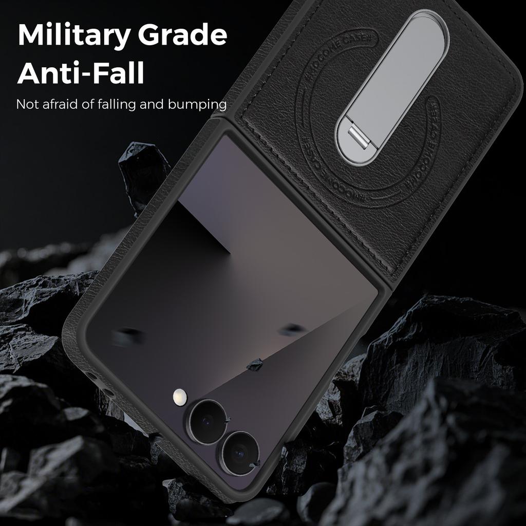 Strong Magnetic Phone Case for Samsung Galaxy Z Flip 7 Fe Flip6 5 4 3 Wireless Charging Metal Rotating Bracket Pu Leather Cover