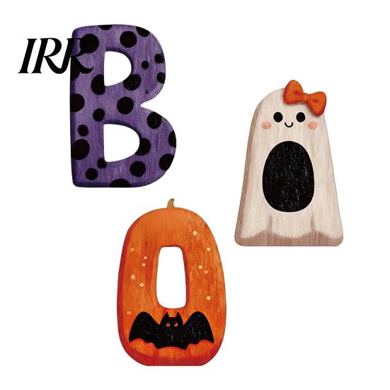 Halloween Ornament 3Pcs/Set Wooden Statues, Letter Bat Pumpkin Ghost with Bowknot Deisgn, Shape Decoration Desktop Ornaments, Holiday