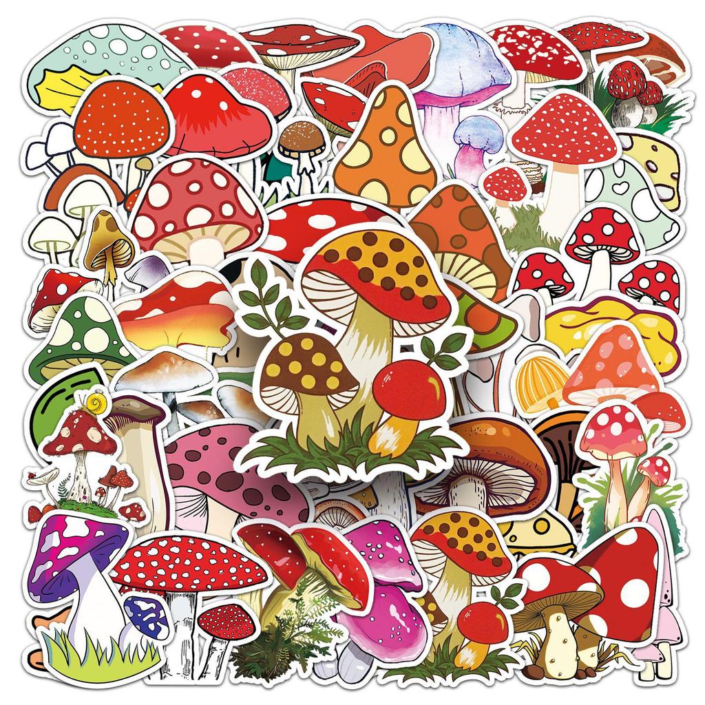 50pcs Mushroom Cartoon Stickers Set: Notebook, Planner, Scooter, Luggage, Car Decoration