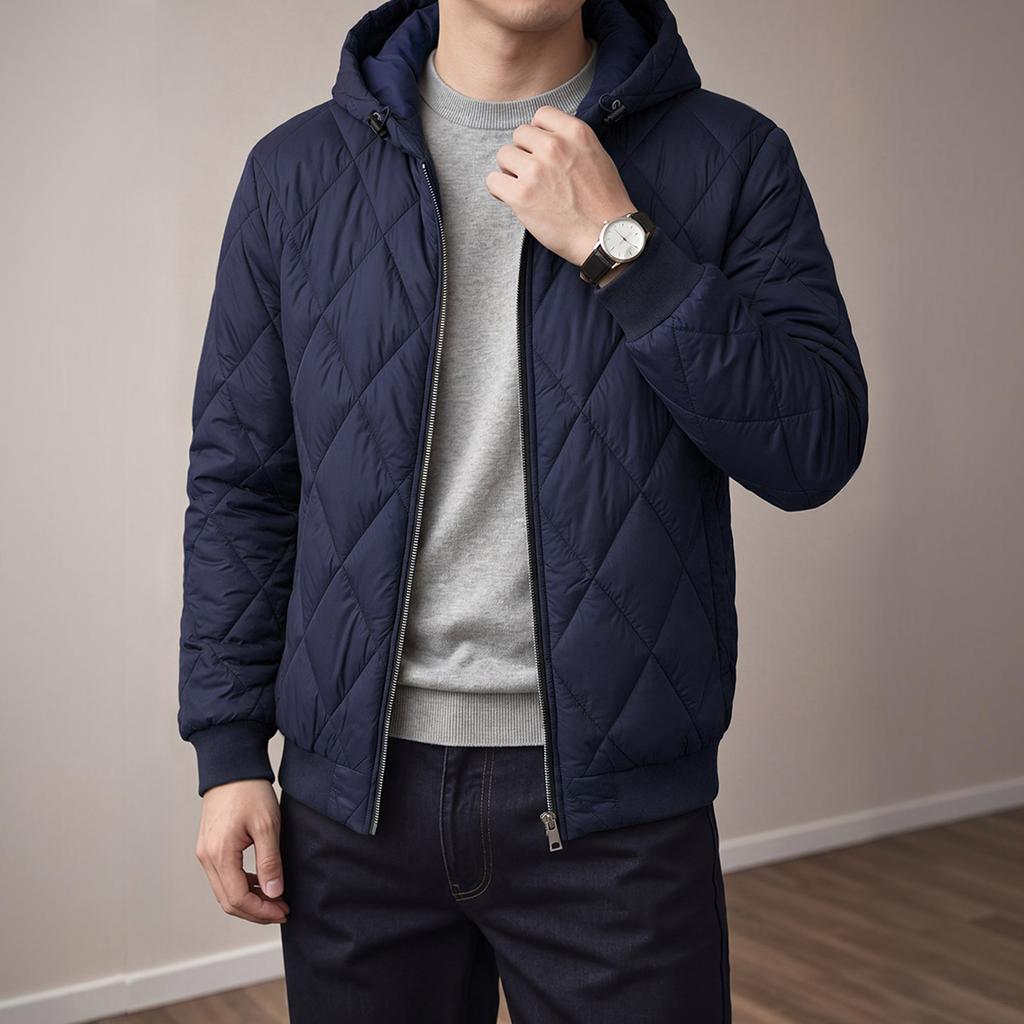 Men's Casual Long Sleeve Hooded Zip-Up Jacket with Pockets for Everyday Wear