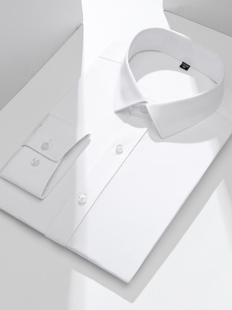 

Мужская модная однотонная классическая рубашка, повседневная слегка эластичная дышащая рубашка на пуговицах с длинным рукавом для официальных деловых мероприятий на открытом воздухе 39 белый
