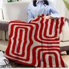 Coperta in Flanella Geometrica Astratta Rossa - Morbido Caldo Plaid Minimalista Moderno per Divano Letto Viaggio Campeggio Arredamento Casa Regalo