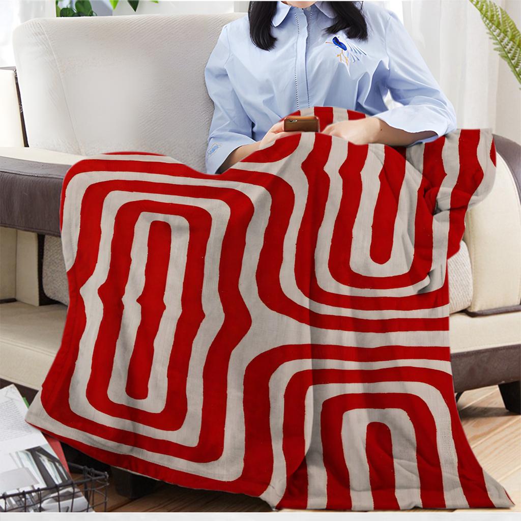 Coperta in Flanella Geometrica Astratta Rossa - Morbido Caldo Plaid Minimalista Moderno per Divano Letto Viaggio Campeggio Arredamento Casa Regalo