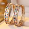 Multicolor Zircon Small Flower Round Stone Hoop Earrings For Women Vintage Gold Color Engagement Ear Buckle Wedding Jewelry Gift