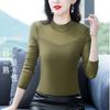 Damen Unterhemd Winter Neu Langarm T-Shirt Ausländisch Sexy Innen Stehkragen Schwarz Mesh Top