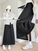 Women's Mid-Length Wool Blend A-Line Skirt with Back Slit - Autumn/Winter Slimming Drape Style