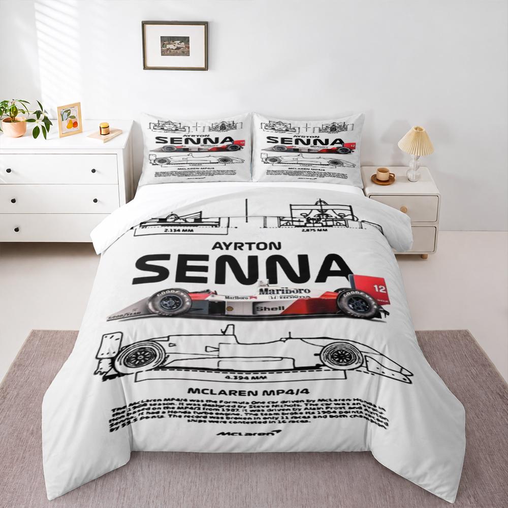 Ayrton Senna McLaren MP4 4 F1 Blueprint Bedding set (1 duvet cover, 2 pillowcases, duvet not included), Racing Car Art Print