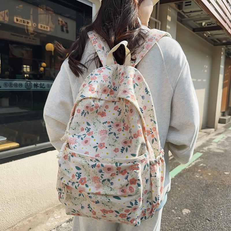 Large Capacity Floral College Student Commuting Trendy Schoolbag Backpack for Women's New Japanese Niche Travel Flower Backpack