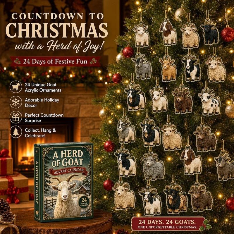 2D Arcylic Goat Advent Calendars 2026, Christmas Animal Advent Calendar Collection,24 Days Countdown Christmas Tree Ornament