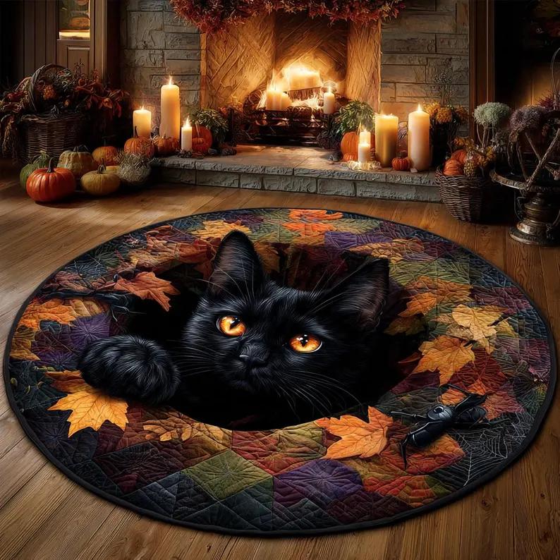 Visual Stereoscopic Black Cat Circular Carpet Bear Floor Mat Entrance Bedroom Bedside Sofa Carpet Home Decoration Rug