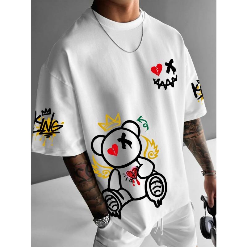 New men s summer personalized teddy bear smiley face print soft XXS
