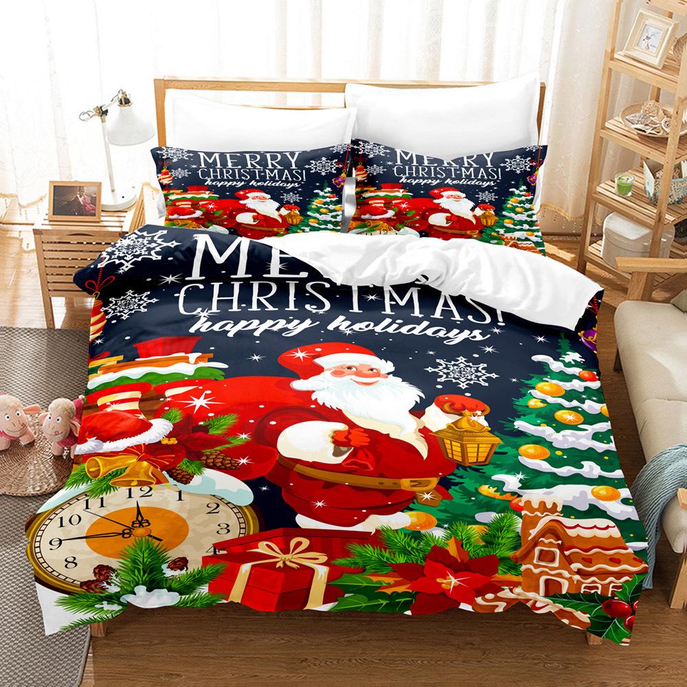 Santa Claus Bedding Christmas Bedroom Down Duvet Cover and Pillowcase 2/3pc Single Double Bed 3D Printed Duvet Cover Set Gift