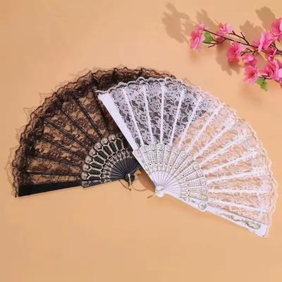 Retro Lace Fan Handheld Folding Fan Embroidered Rose Pattern Portable Chinese Decorative Fan Photography Photo Props