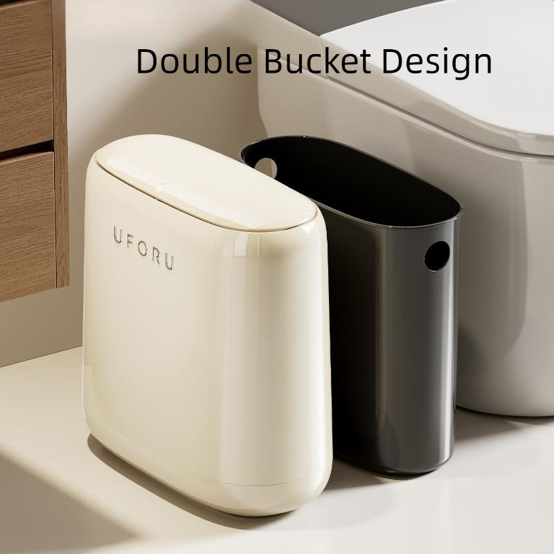 Bathroom Narrow Trash Can Plastic Press Cover Trash Bin Durable Luxury Litter Bins Waterproof Large Capacity Kitchen Dustbin