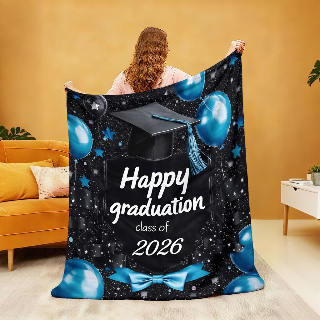 1Pc Graduation Season Printed Flannel Blanket Multi Size Casual Comfortable Cover Carpet Machine Washable