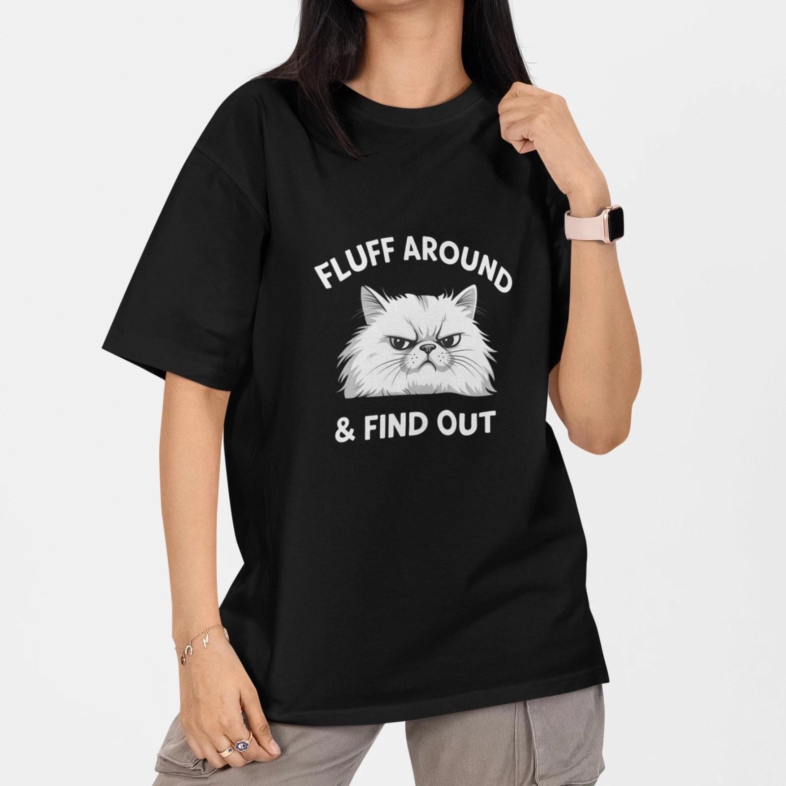 Fluff Around Find Out Cat T Shirt Funny Grumpy Cat Meme Graphic Tee Unisex S