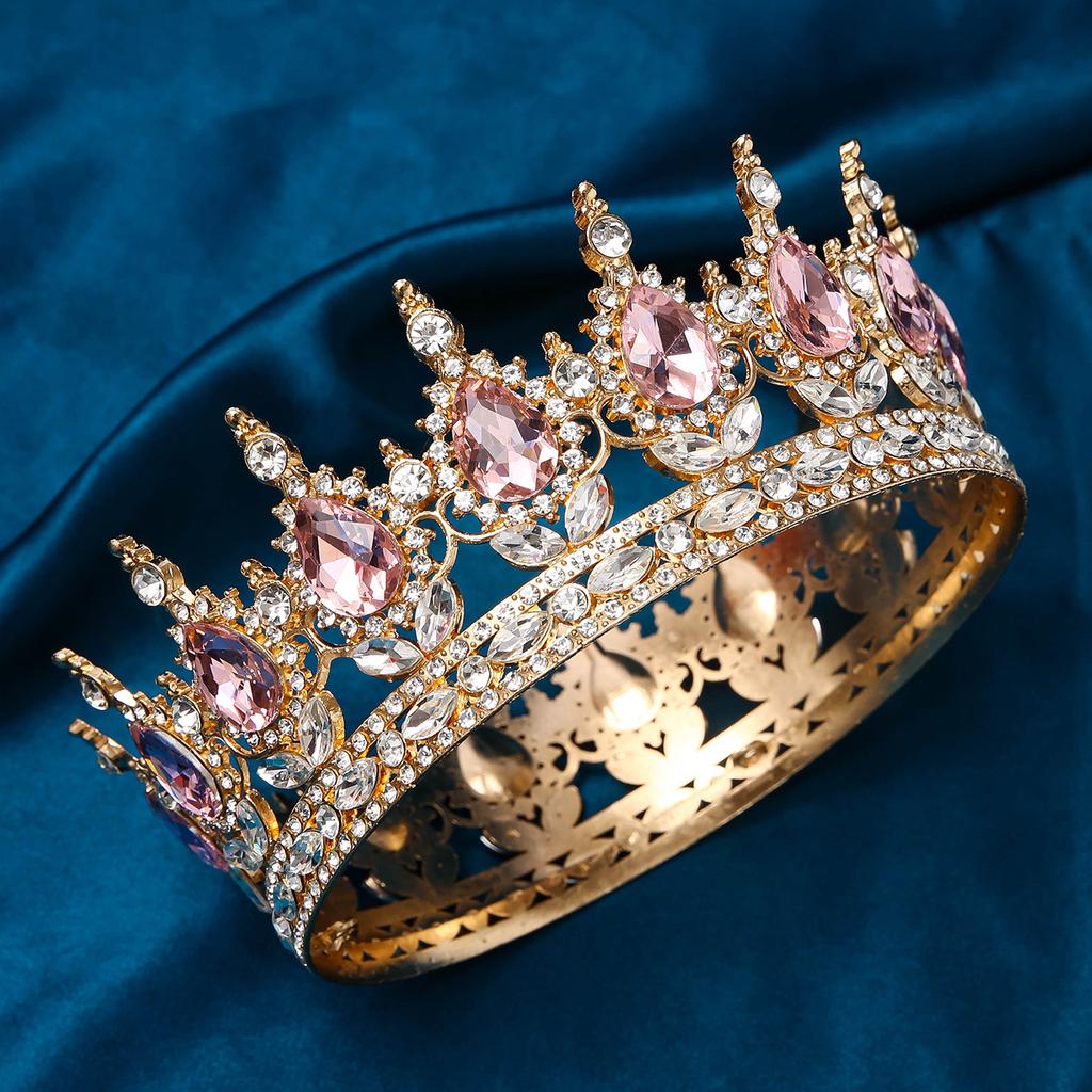 Baroque Luxury Round Wedding Crown Bridal Pageant Rhinestone Crystal Tiaras Crown Molding Headpieces For Queens and King