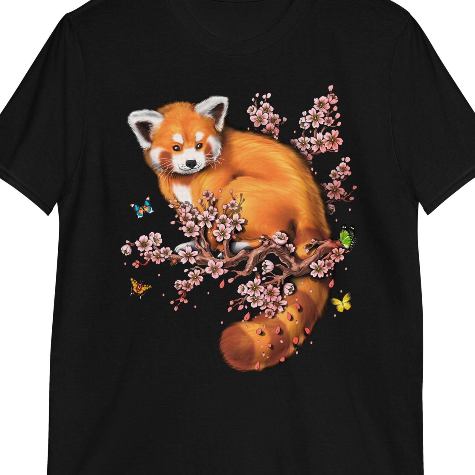 Red Panda Bear Cherry Blossom Flowers T-Shirt: Japanese Sakura Tree Tee 150