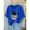 Plus Size 6XL 150KG Summer Cat Print Women's T-shirt Short Sleeve V Neck Lady Tops Big Large Size T Shirt Woman Clothing
