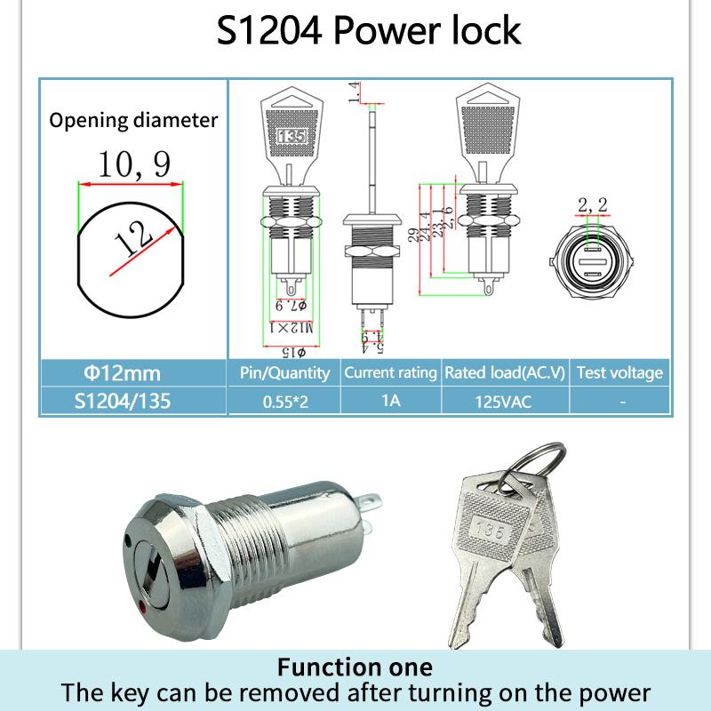

5/10/20sets 12/16/19mm Metal 2pin 4pin Electronic Lock Key Switch 102 135 1203 2801 Power Switch 0.5A250VAC 4A125VAC 2A250VAC (as the picture,5 sets)