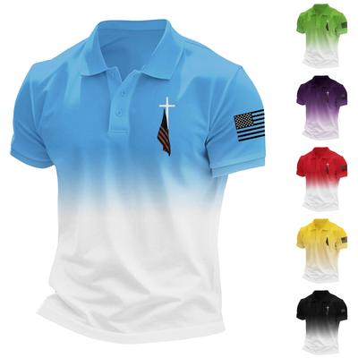 Fashionable Men's Casual Independence Day Printed Neck Short Sleeve Top
