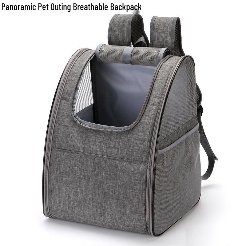 Foldable Pet Backpack: Breathable Panoramic Double Shoulder Bag for Cats and Dogs