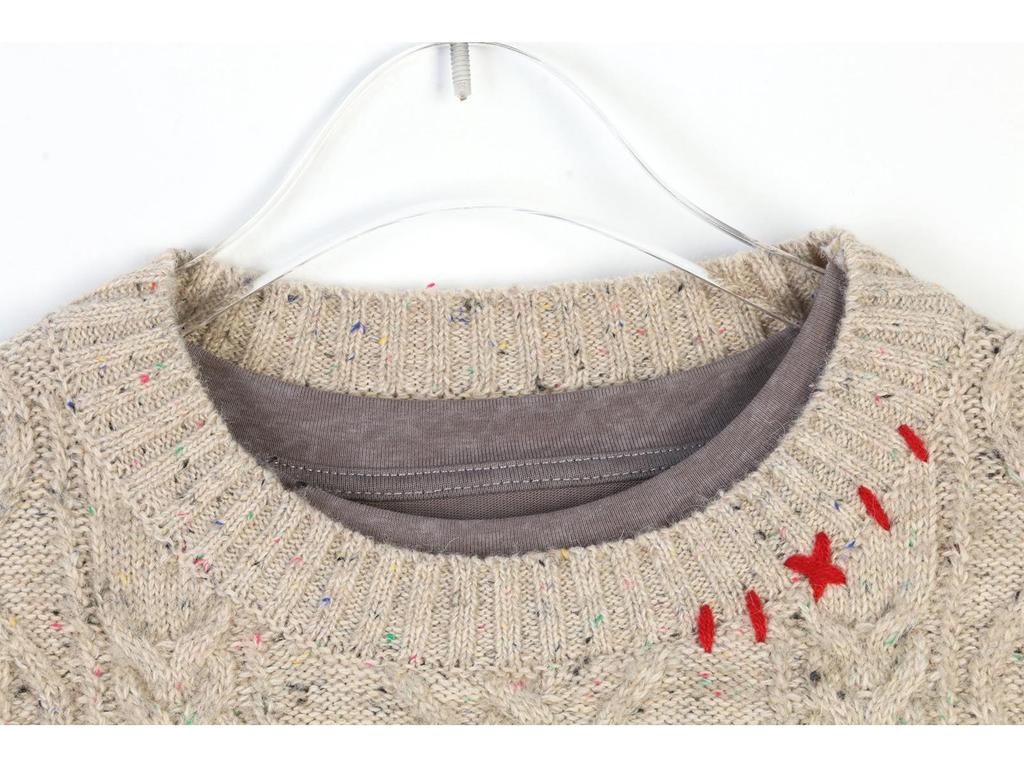 Korean Style Color Block Cartoon Patchwork Loose Long Sleeve Knit Sweater for Women