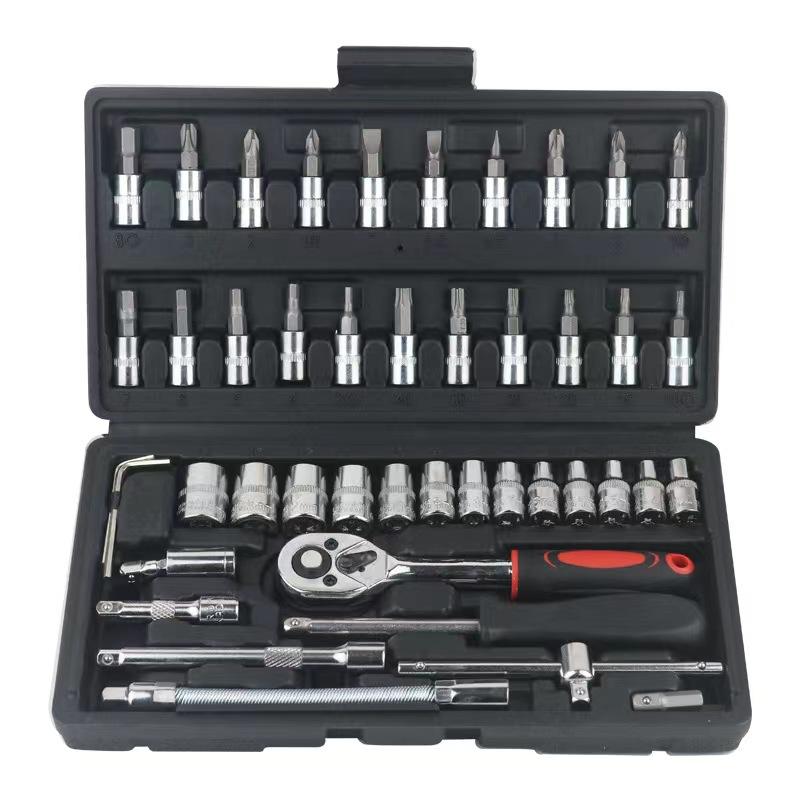 46pcs 1/4-inch Drive Metric Socket Set Hand Ratchet Socket Wrench Spanner Tool Kit Socket Wrench Set