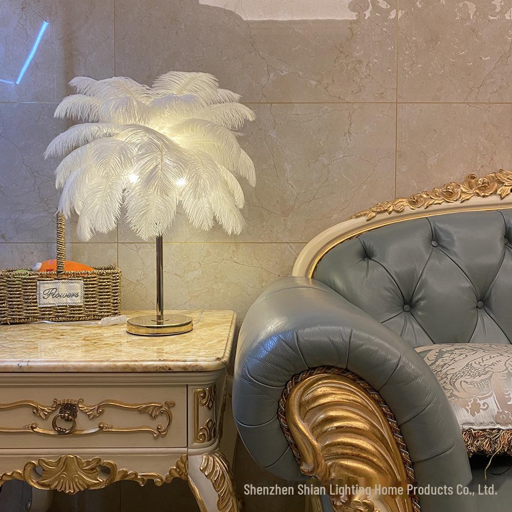 

Ночник из страусиных перьев с зарядкой через USB — теплый, атмосферный свет для спальни Rechargeable Three-Color Dimmable