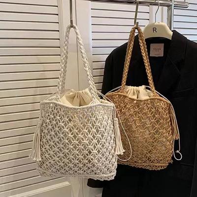 Fashion Crochet Bags for Women Summer Beach Tote Bag Raffia Aesthetic Totes Straw Handbag Bohemian Boho Woven Knit Shoulder Bag