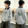 Color Block Korean Style Boys' Long Sleeve Polo Shirt - Patchwork Lapel T-shirt for Spring & Autumn (Ages 6-12)