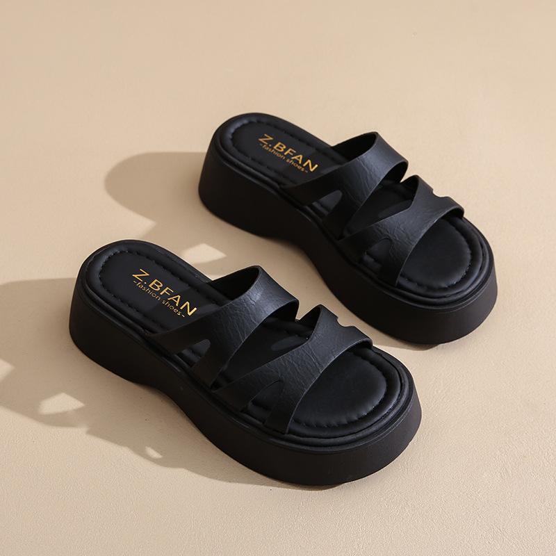 

Красивые с юбкой, толстый низ, подчеркивающий классные тапочки, женская летняя одежда Advanced Sense 2025, новые тапочки на танкетке Muffin 40 чёрный