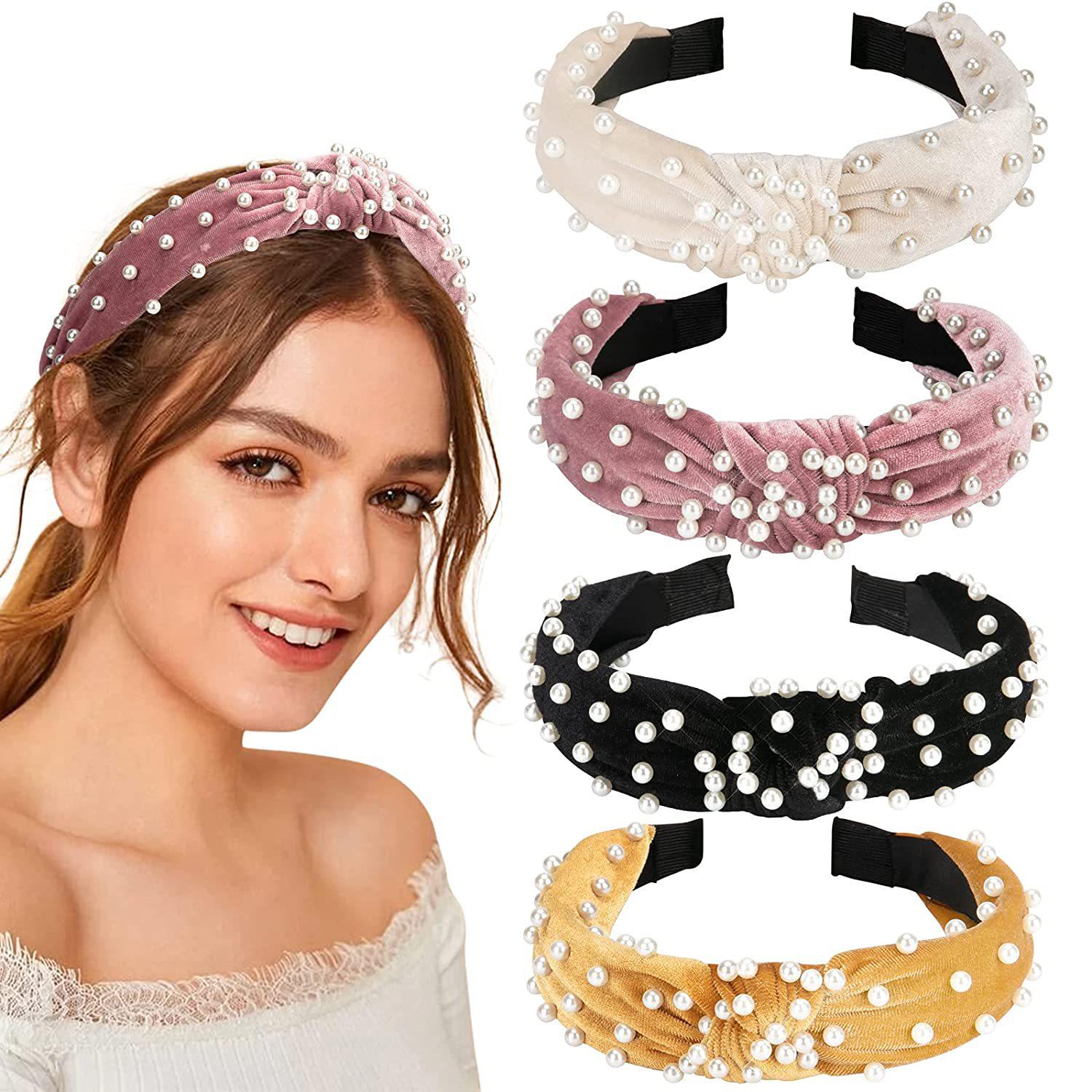 

Gold Velvet Beaded Knotted Headband - European & American Fashion Trend, Versatile Hair Accessory темно-розовый
