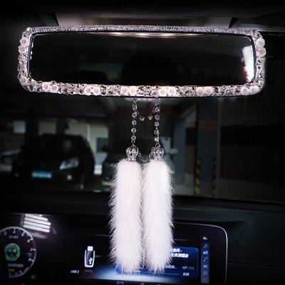 Espejo Retrovisor Interior de Coche de Cristal Diamante Patrón Floral Decorativo Decoración de Vista Trasera Accesorios Bling para Coche para Mujer