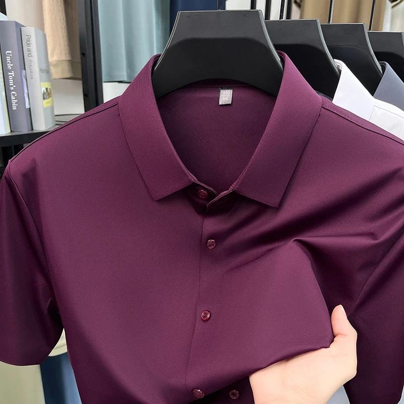 Mens Everyday Shirt Short Sleeve Ice Silk MoistureWicking for Business Events
