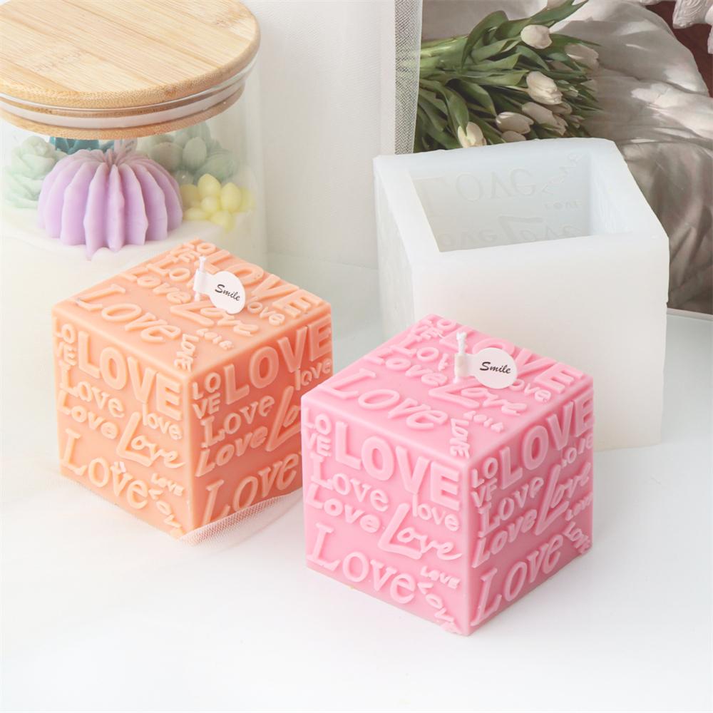 3D Letter Cylinder Cubic Love Silicone Candle Molds DIY Handmade Scented Candles Making Tool Valentine's Day Decor