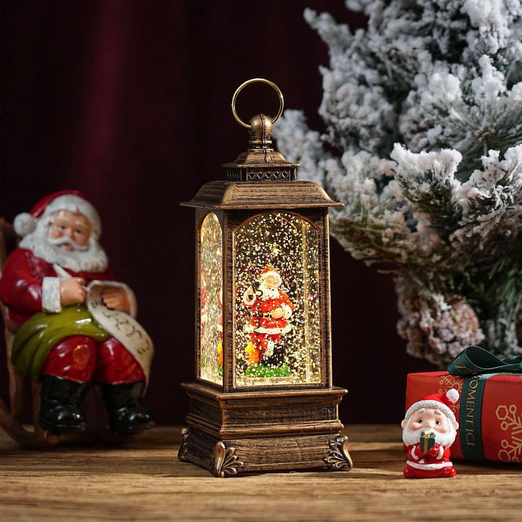 Christmas Chinese Lantern Water-Filled Luminous Music Box Snowfall Crystal Ball Decoration Ornament