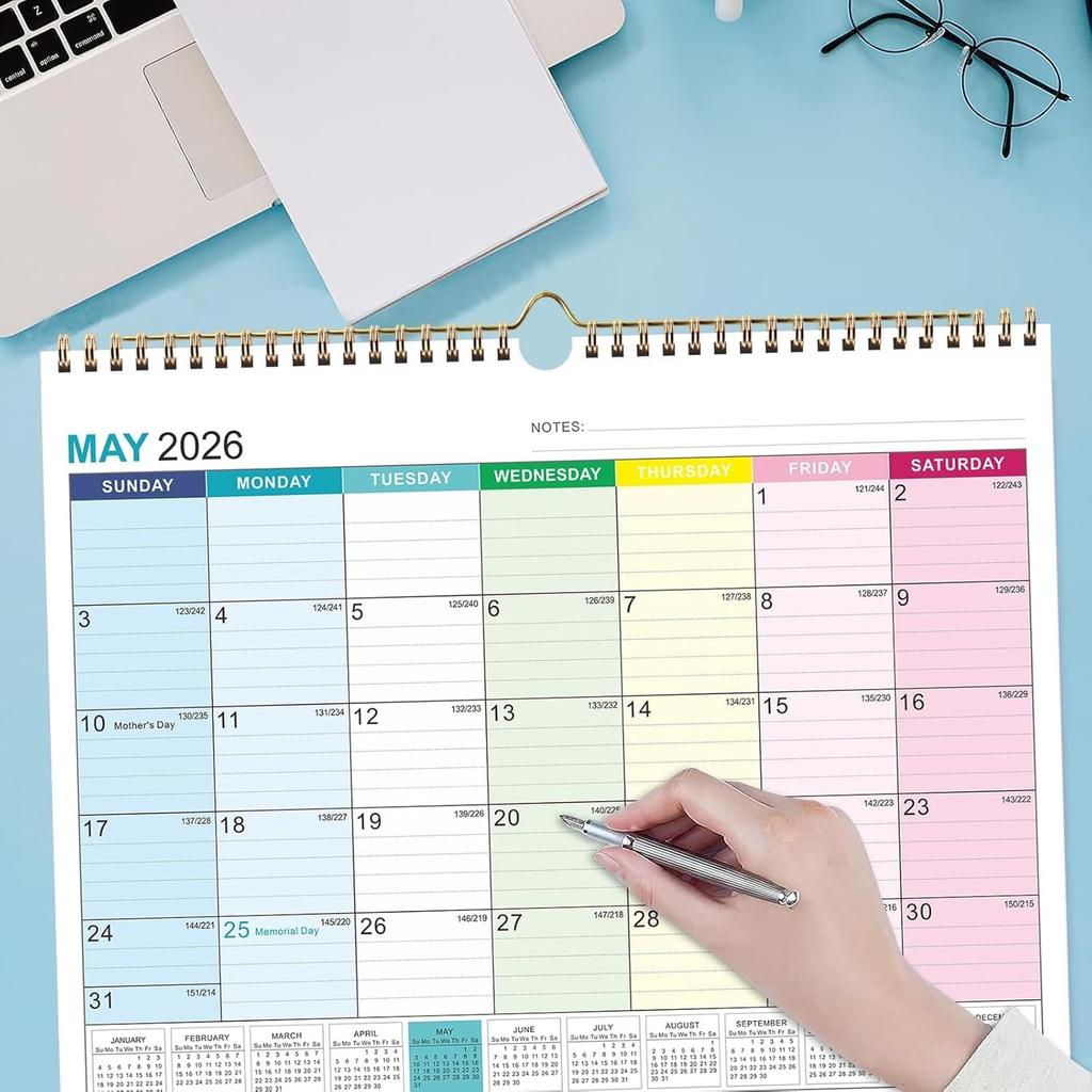 2026 Wall Calendar - 18 Monthly Calendar 2026-2027, Jan 2026 - Jun 2027, 15" x 11.5", Hanging Wall Calendar 2026 with Thick Paper, Lined Block,
