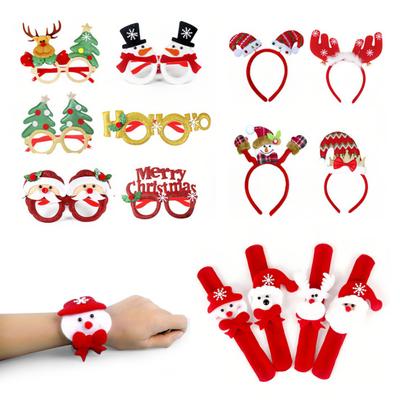 9 Pcs Christmas Party Favors Novelty Glasses Frames Christmas Headbands Santa Hat Slap Bracelets Set for Holiday Party Supplies