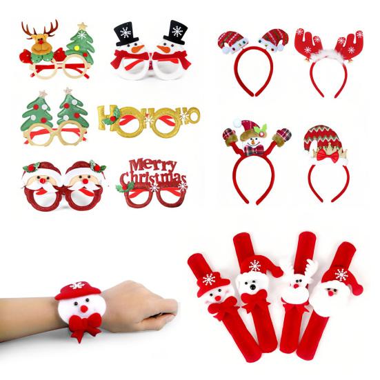 9 Pcs Christmas Party Favors Novelty Glasses Frames Christmas Headbands Santa Hat Slap Bracelets Set for Holiday Party Supplies