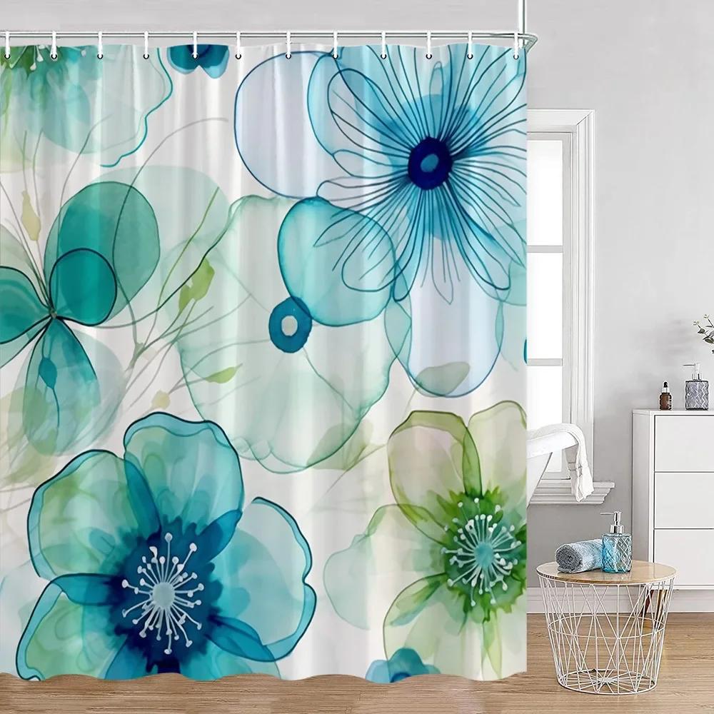 Watercolor Floral Pattern Bath Flowers Butterfly Greening Plants Natural Home Decoration Bathroom Shower Curtain