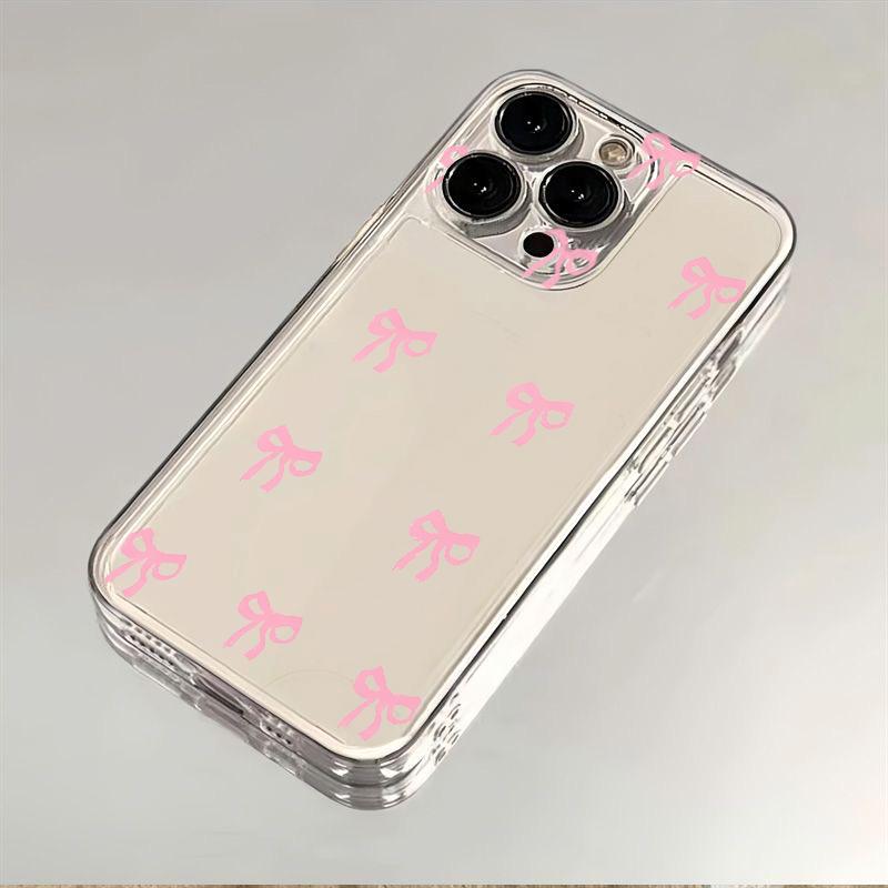 Romantic Pink Bow Phone Case for iPhone 17 Air 16 15 14 13 12 11 Pro Max Plus Mini 8 7 Soft Transparent Cover Fundas Accessory