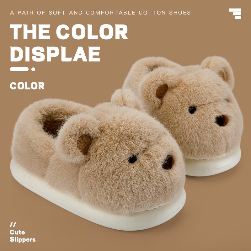 Bag heel cotton slippers couple fluffy shoes non-slip and warm winter home piled and thickened cute bear cotton shoes