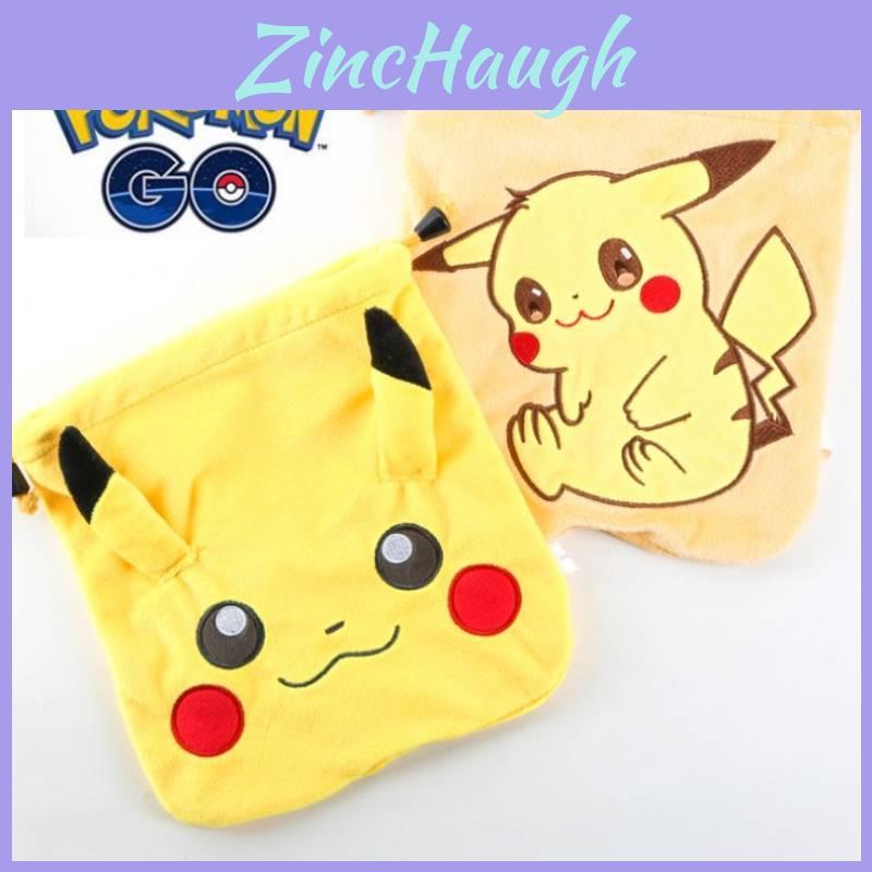 Pikachu Cartoon Plush Insulated Drawstring Bag For Travel And Book Storage
